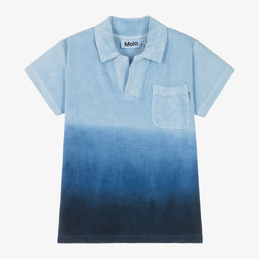 Molo-Boys Blue Cotton Towelling Polo Shirt | Childrensalon Outlet