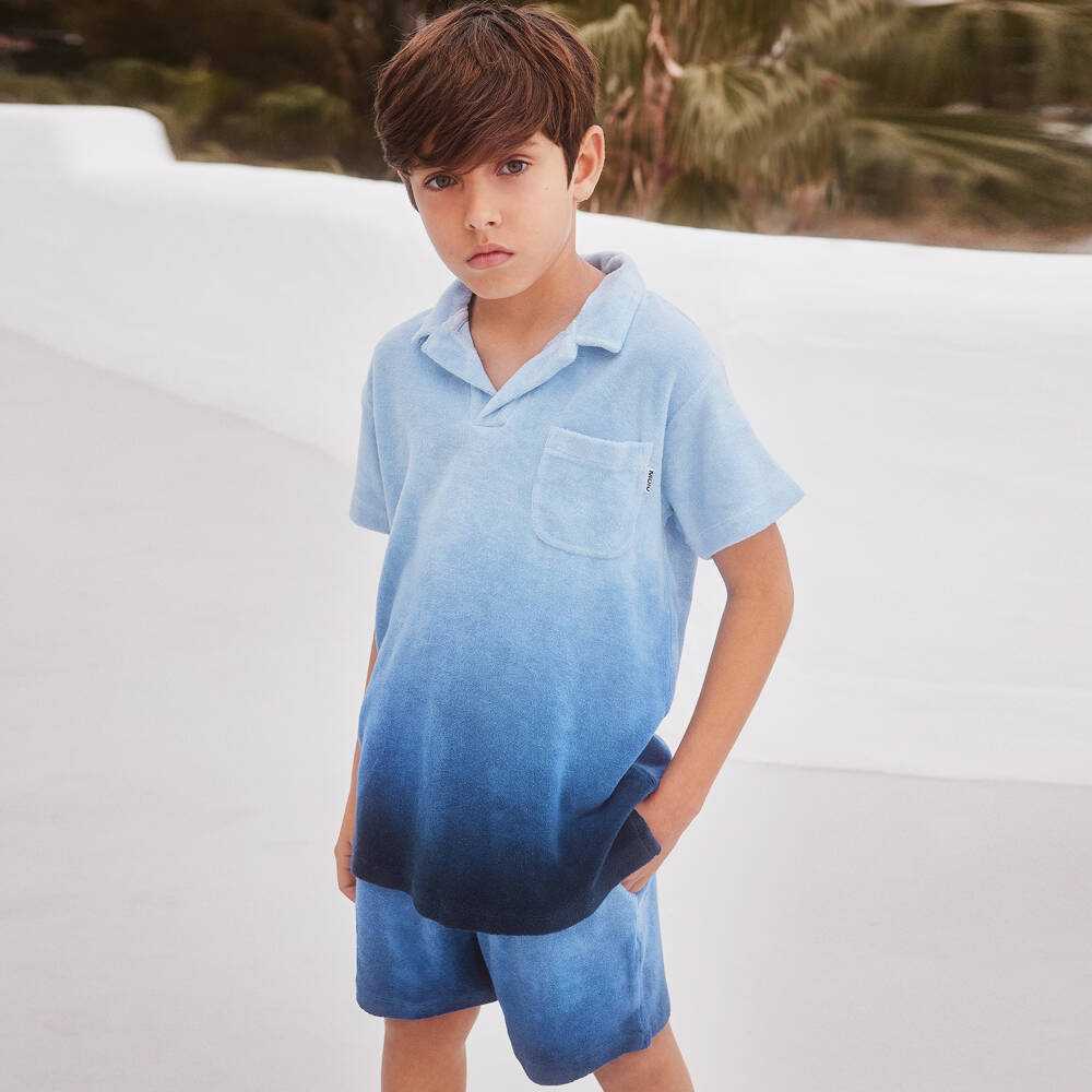 Molo-Boys Blue Cotton Towelling Polo Shirt | Childrensalon Outlet