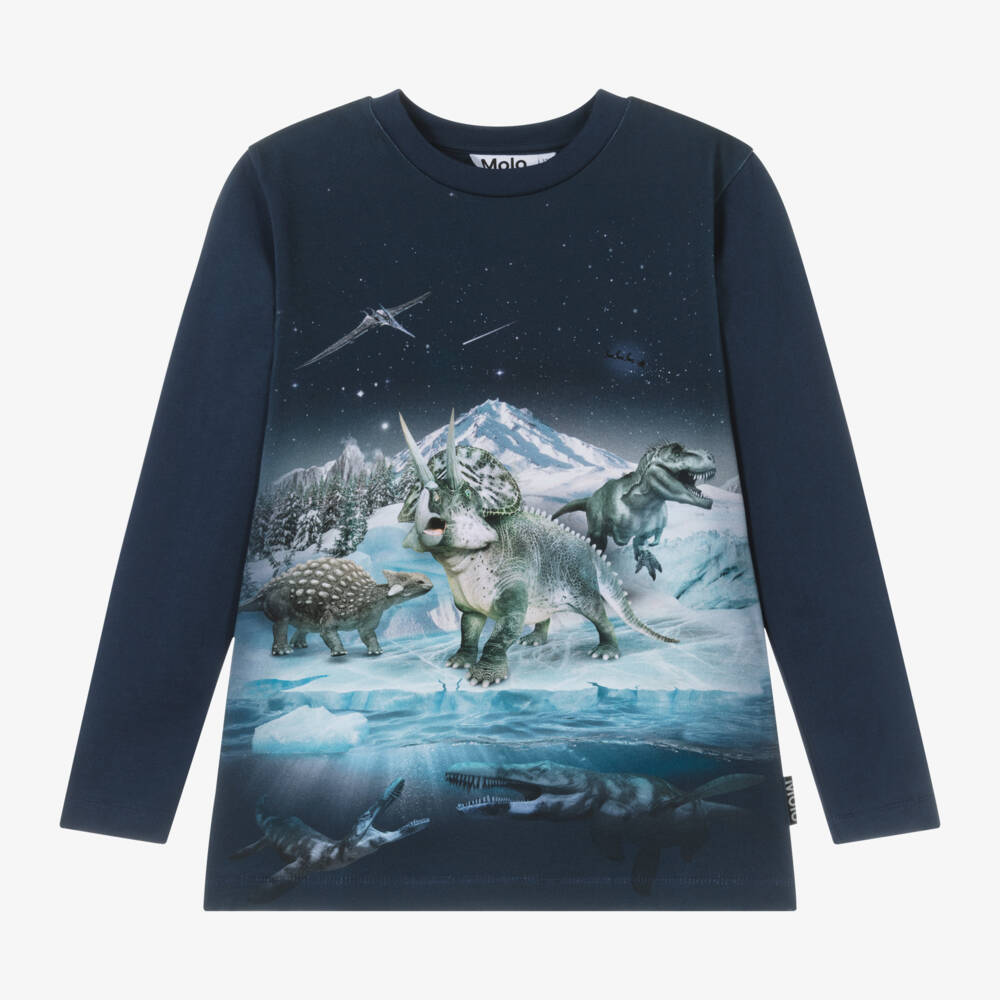 Molo-Boys Blue Dinosaur Long Sleeve Top | Childrensalon Outlet