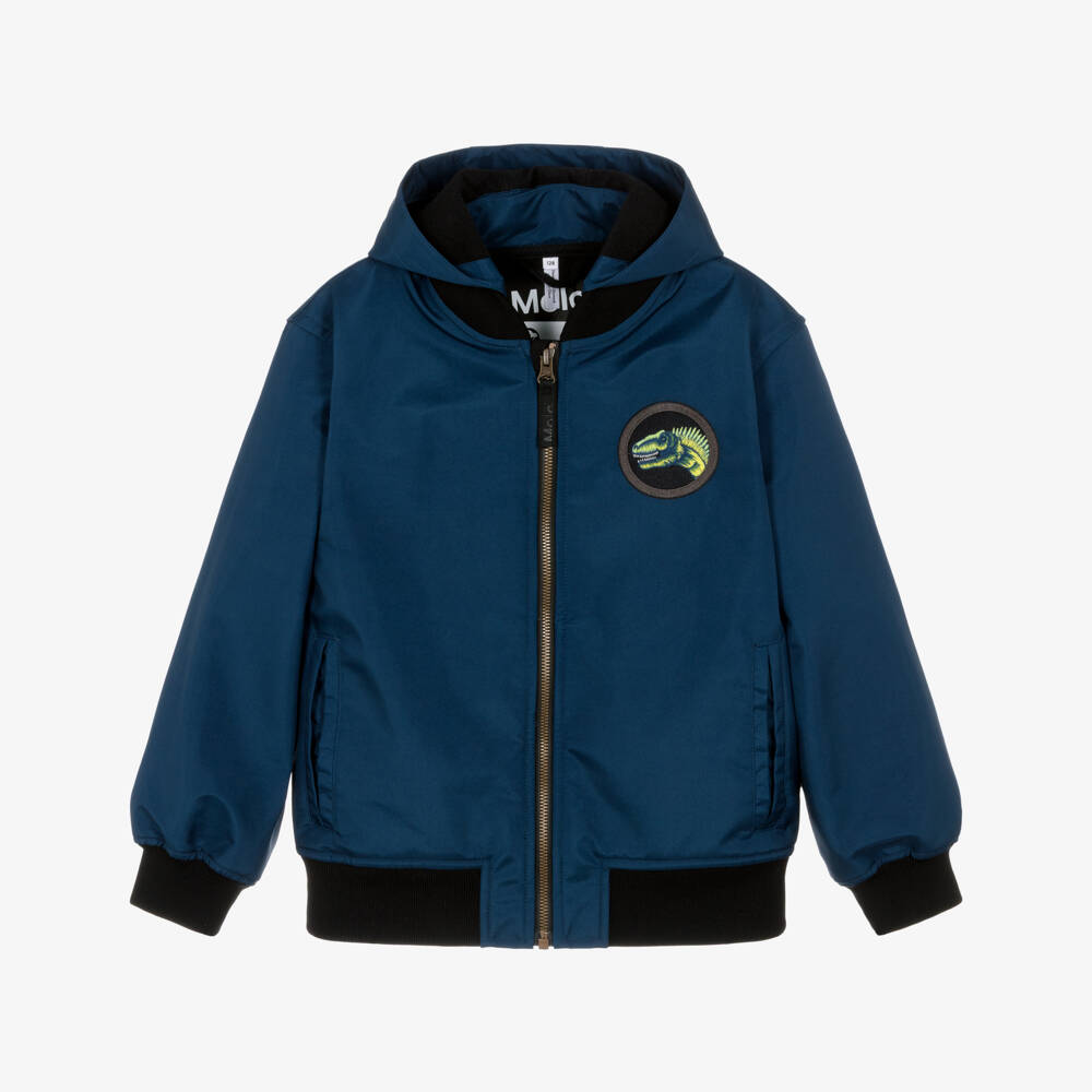 Molo-Boys Blue Dinosaur Water Repellent Bomber Jacket | Childrensalon Outlet