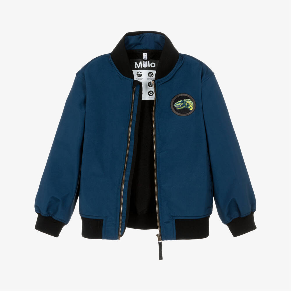 Molo-Boys Blue Dinosaur Water Repellent Bomber Jacket | Childrensalon Outlet