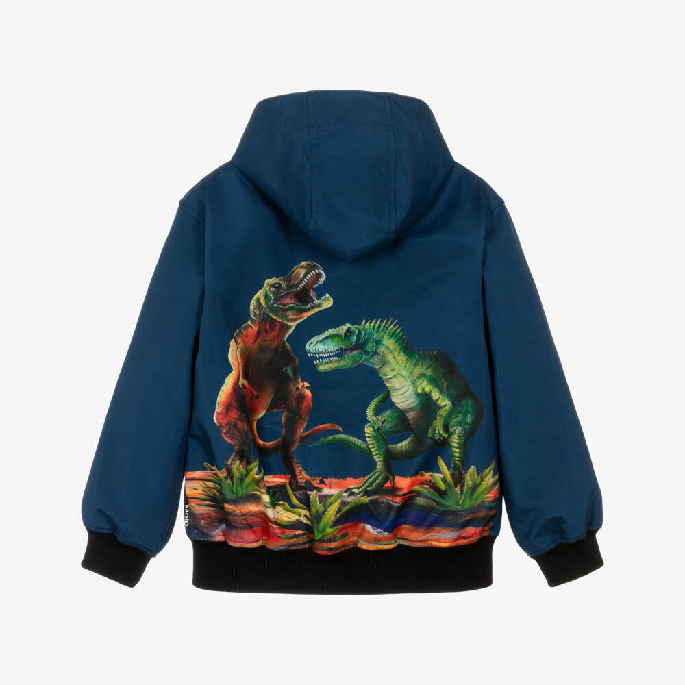 Molo-Boys Blue Dinosaur Water Repellent Bomber Jacket | Childrensalon Outlet