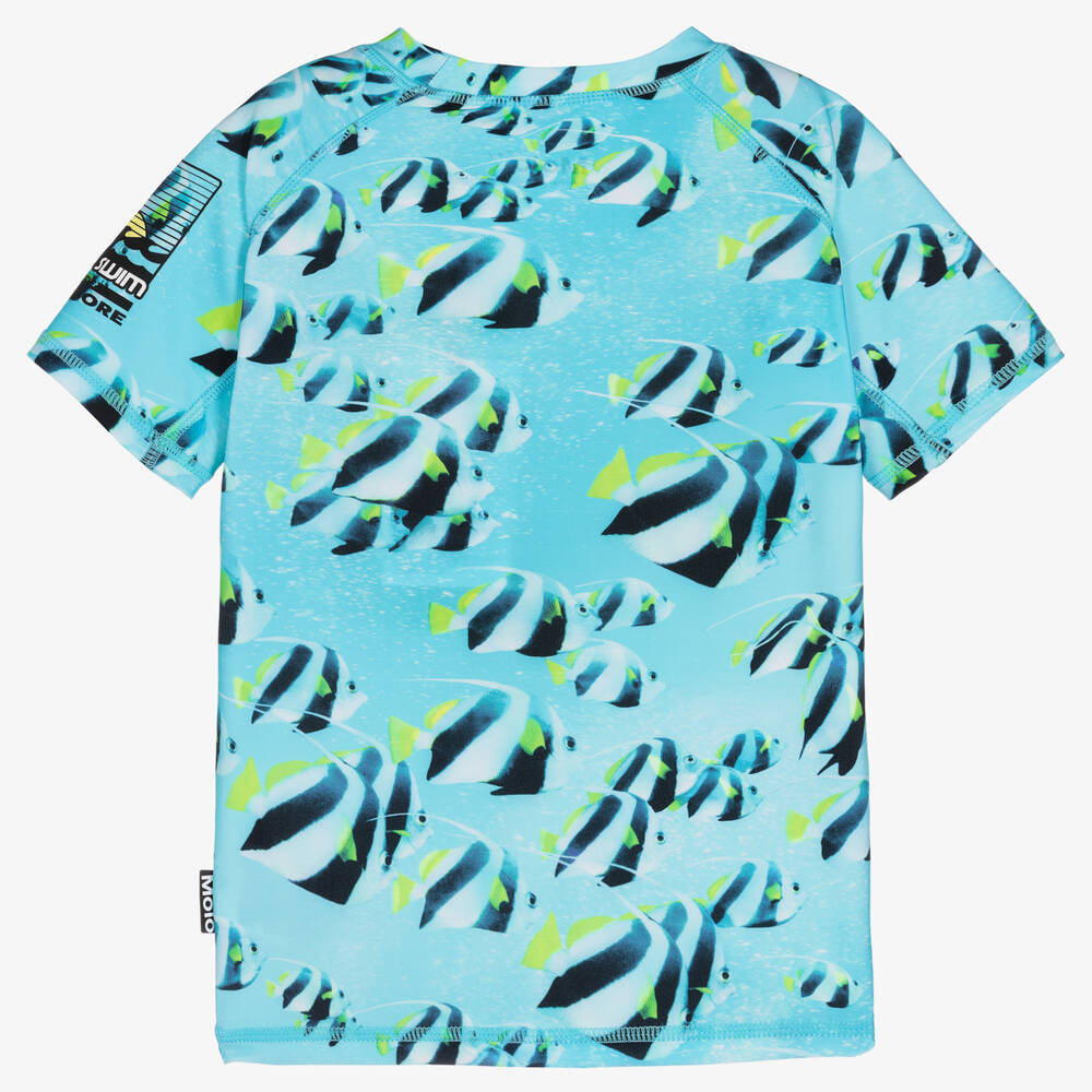 Molo-Boys Blue Fish Print Swim Top (UPF50+) | Childrensalon Outlet