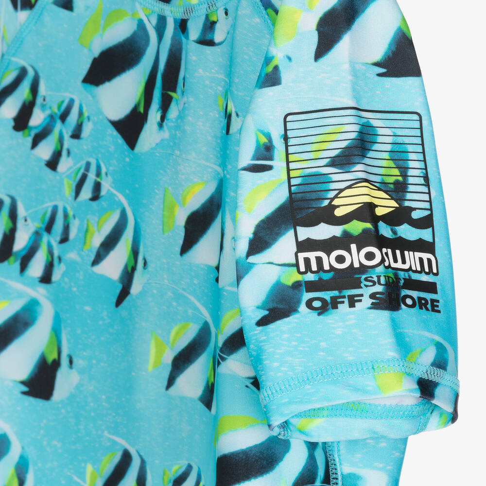 Molo-Boys Blue Fish Print Swim Top (UPF50+) | Childrensalon Outlet