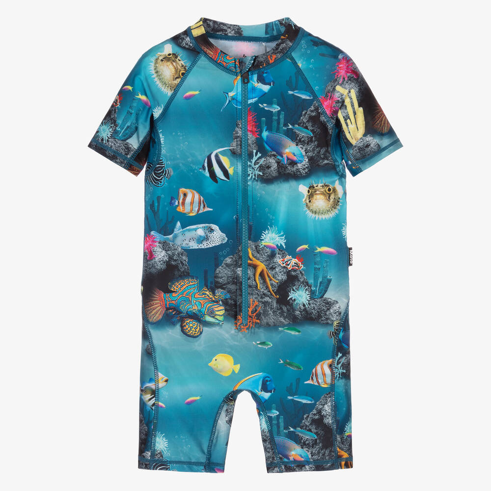Molo - Boys Blue Fish Sun Suit (UPF50+) | Childrensalon