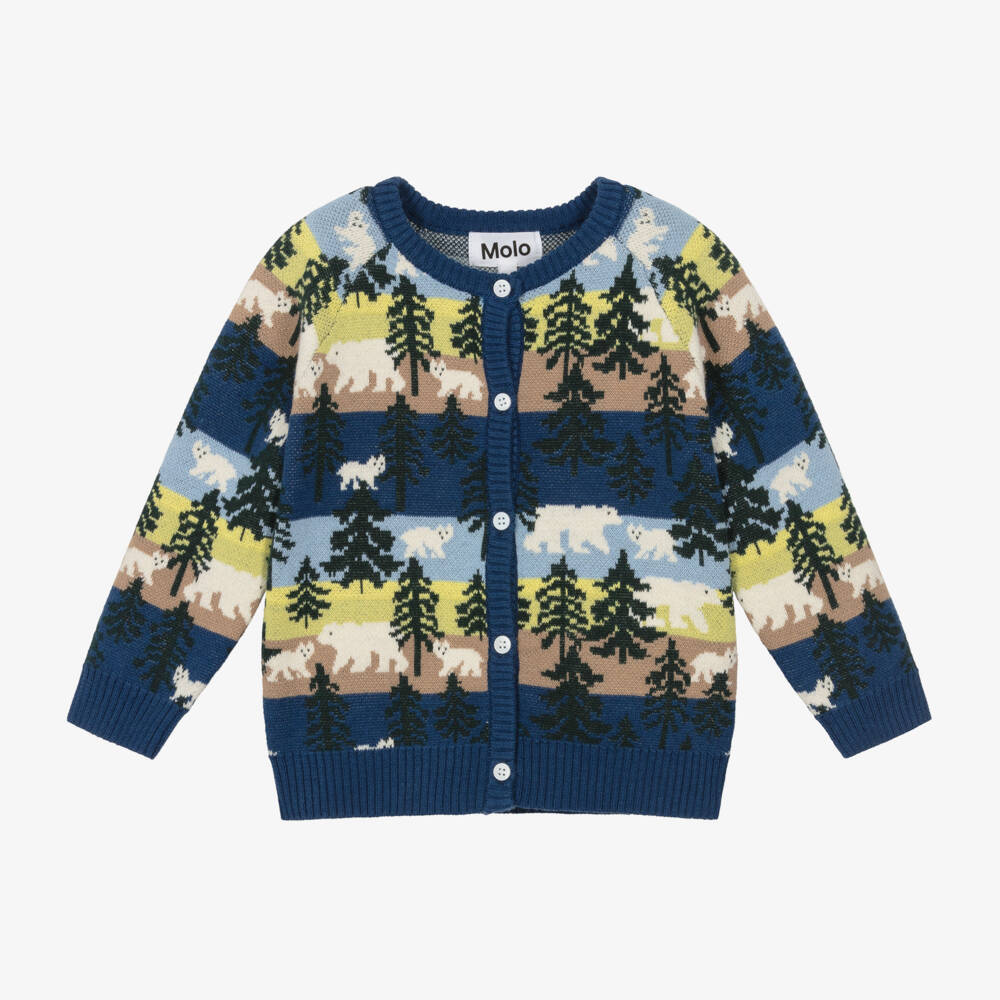 Molo-Boys Blue Forest Knit Cardigan | Childrensalon Outlet