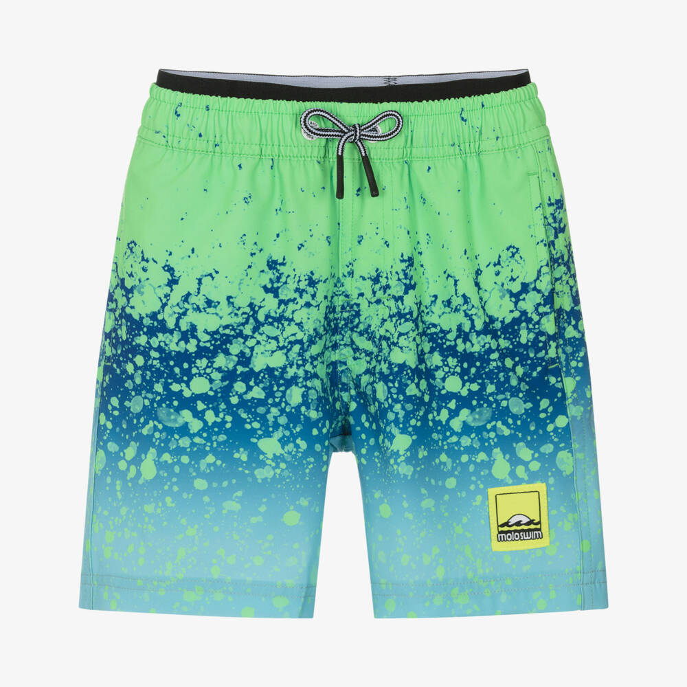 Molo-Boys Blue & Green Splash Print Swim Shorts | Childrensalon Outlet