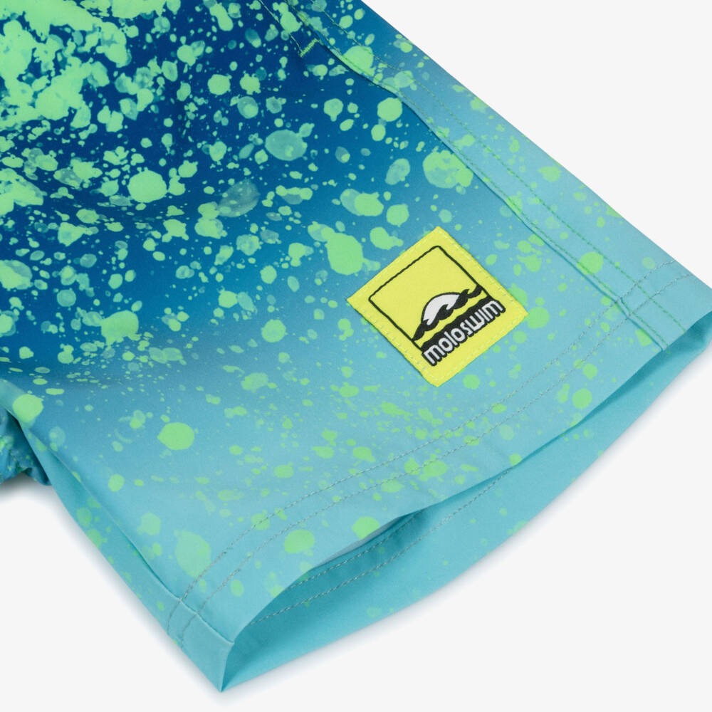 Molo-Boys Blue & Green Splash Print Swim Shorts | Childrensalon Outlet