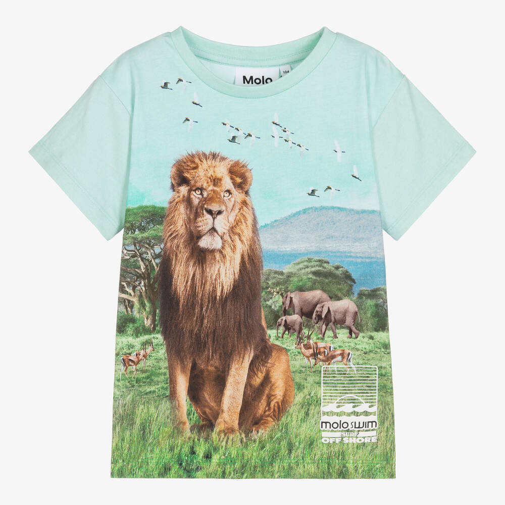 Molo - Blaues T-Shirt mit Löwen-Print (J) | Childrensalon