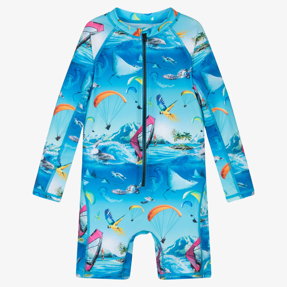 Molo - Boys Blue Ocean Onesie (UPF 50+) | Childrensalon