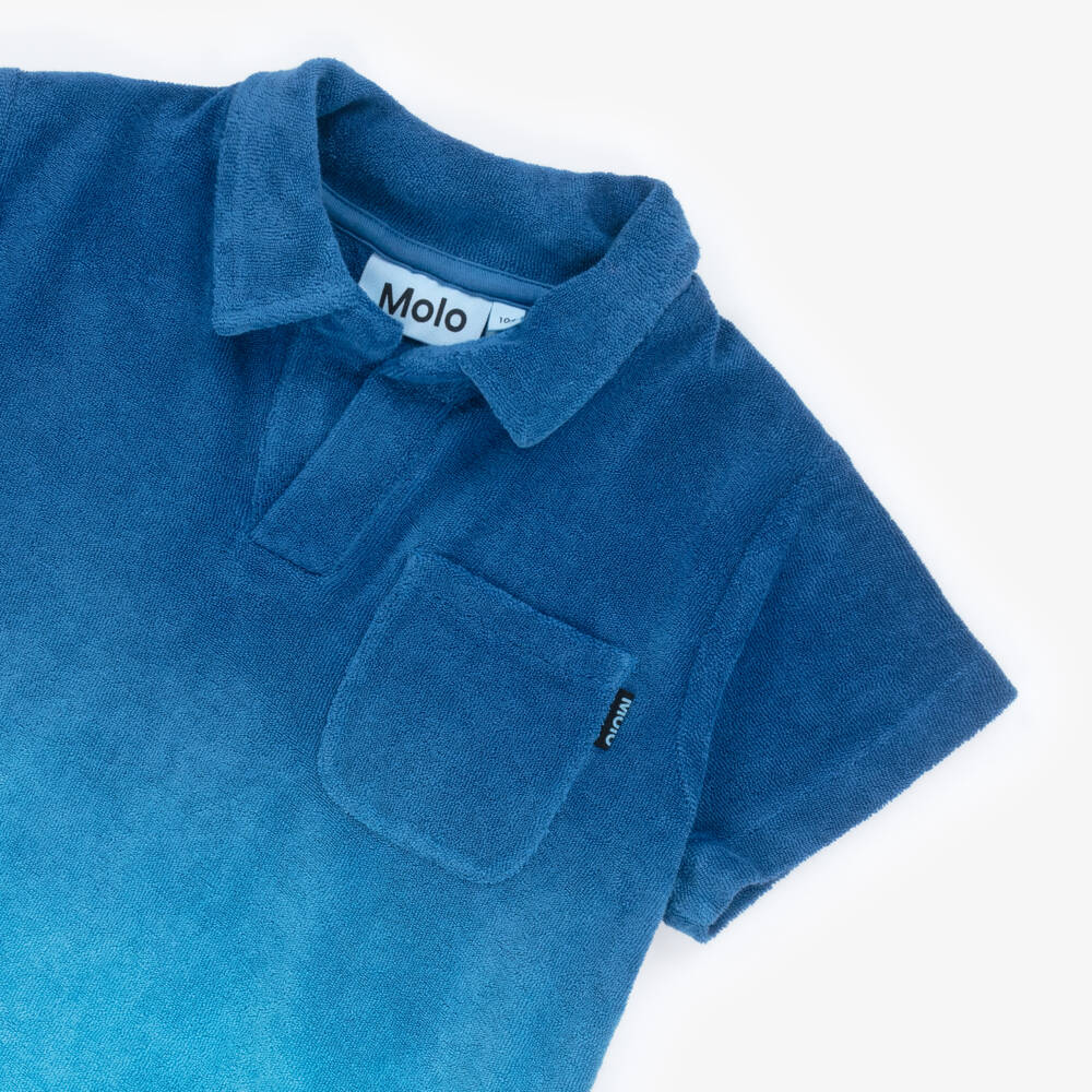Molo-Boys Blue Ombré Cotton Towelling Polo Shirt | Childrensalon Outlet