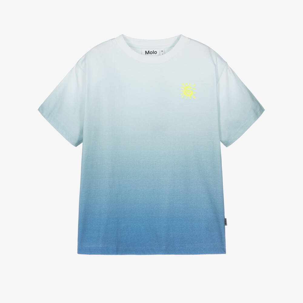 Molo-Boys Blue Ombré Organic Cotton T-Shirt with Sun Print | Childrensalon Outlet