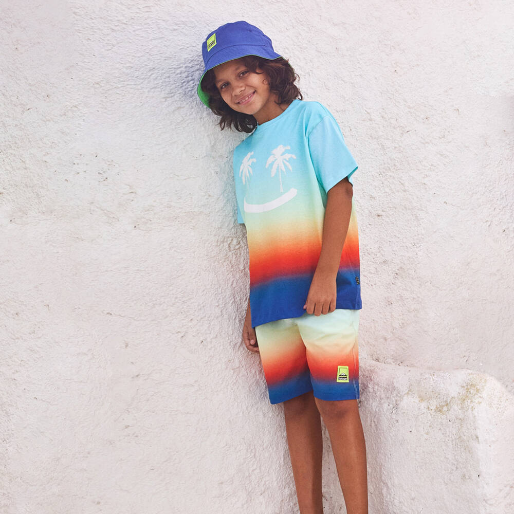 Molo-Boys Blue Ombré Palm Smile Cotton T-Shirt | Childrensalon Outlet