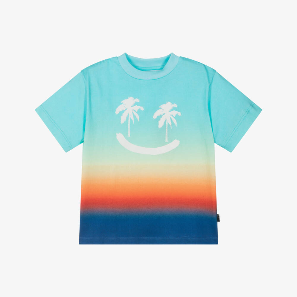 Molo-Boys Blue Ombré Palm Smile Cotton T-Shirt | Childrensalon Outlet