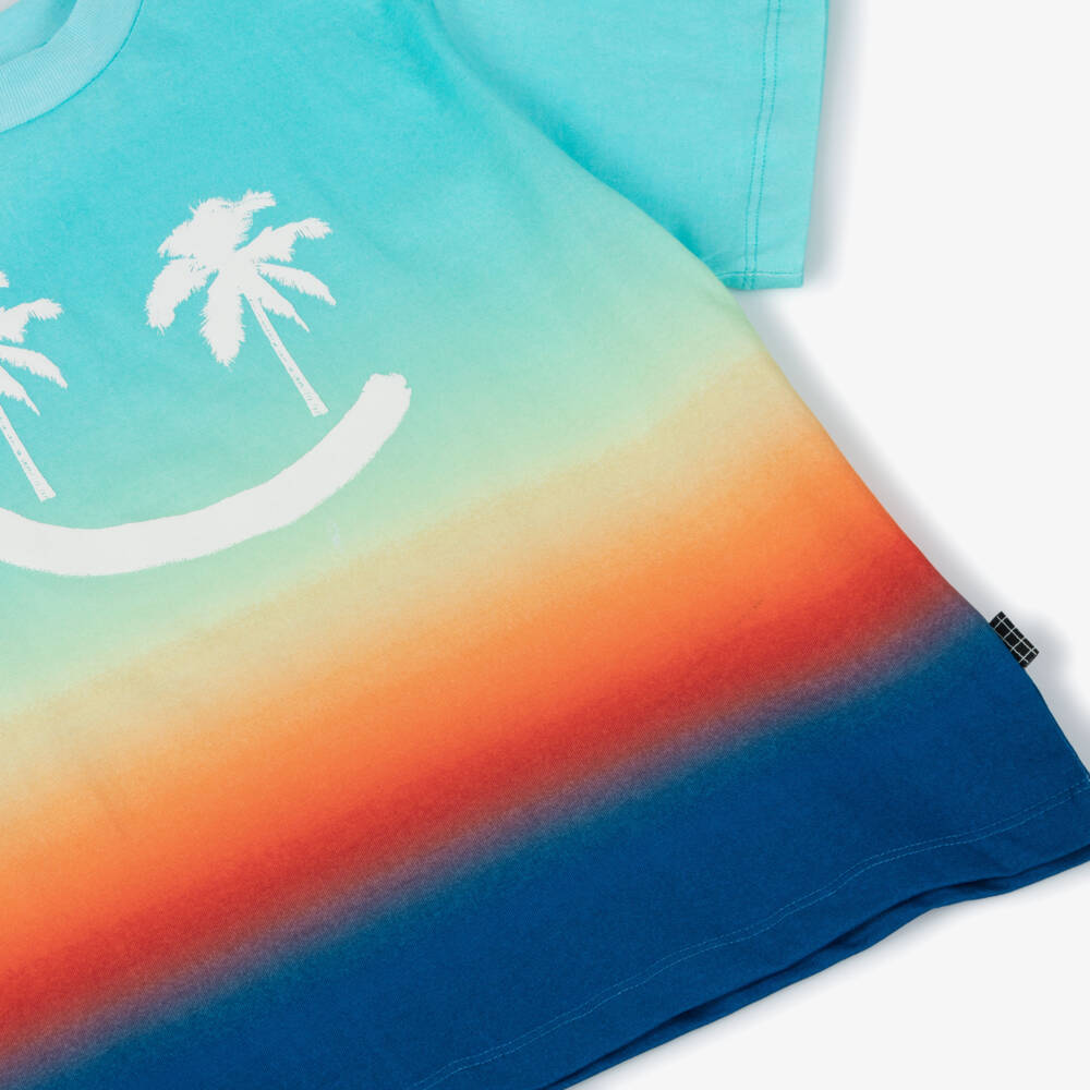Molo-Boys Blue Ombré Palm Smile Cotton T-Shirt | Childrensalon Outlet