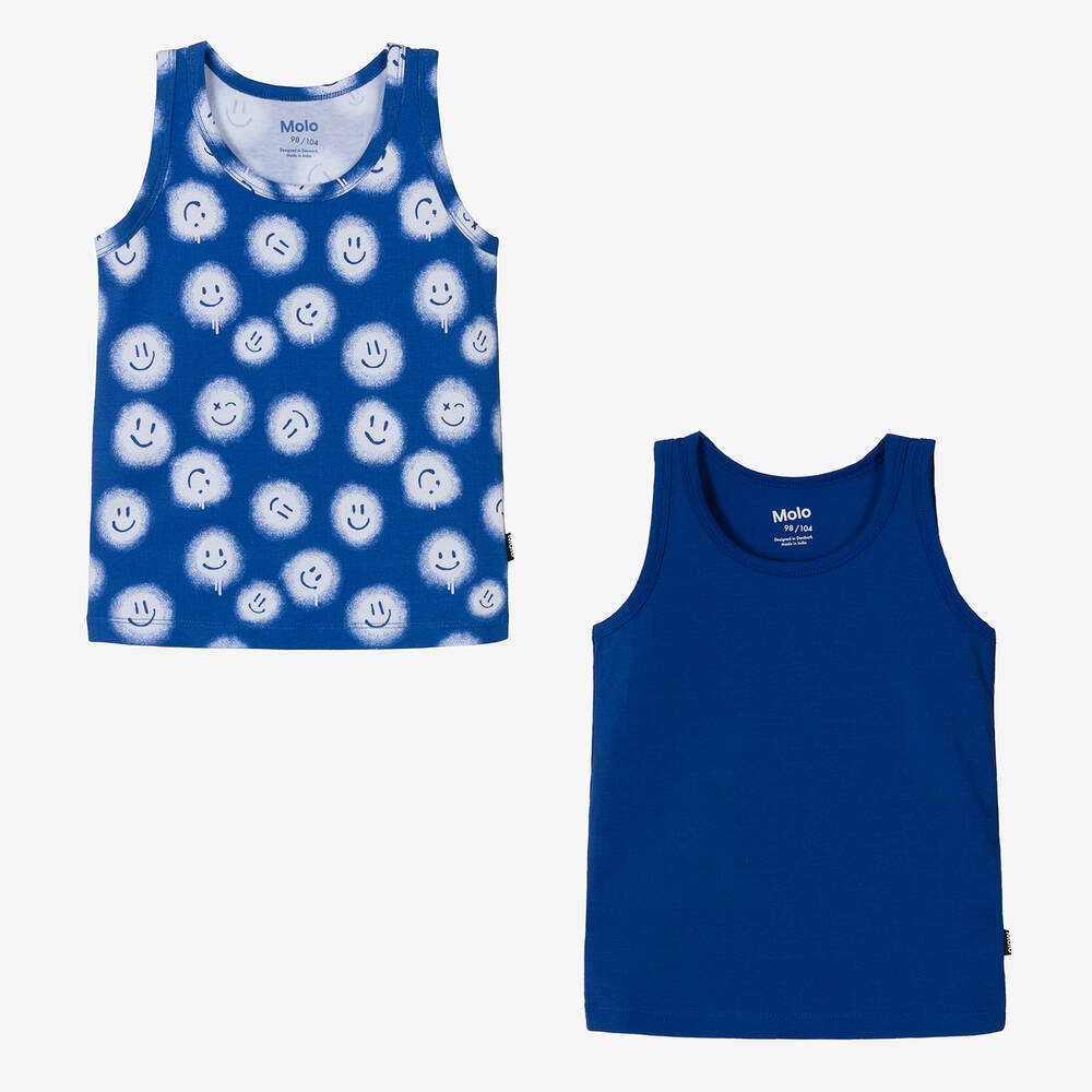 Molo-Boys Blue Organic Cotton Happy Face Vests (2 Pack) | Childrensalon Outlet