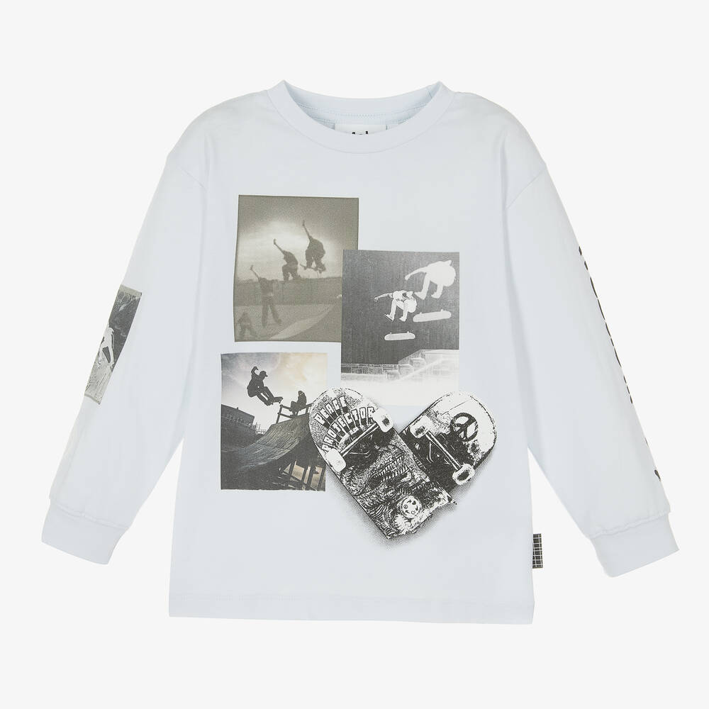 Molo-Boys Blue Organic Cotton Long Sleeve Top | Childrensalon Outlet