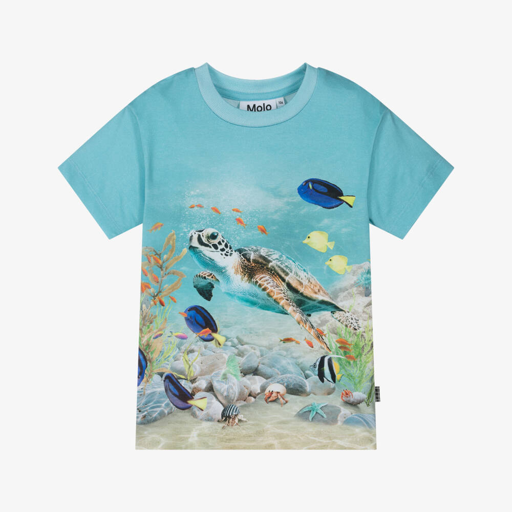 Molo-Boys Blue Organic Cotton Turtle T-Shirt | Childrensalon Outlet