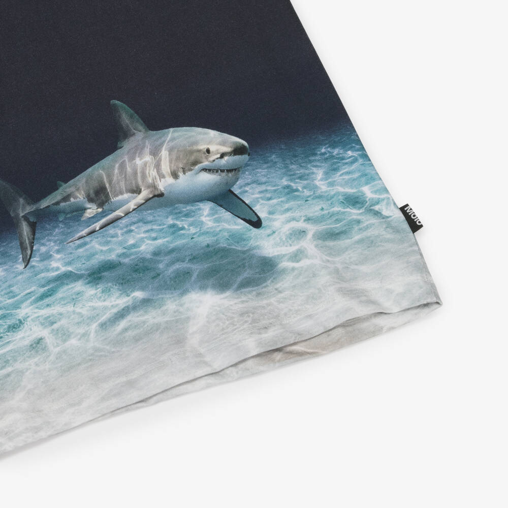 Molo-Boys Blue Shark Print Cotton T-Shirt | Childrensalon Outlet