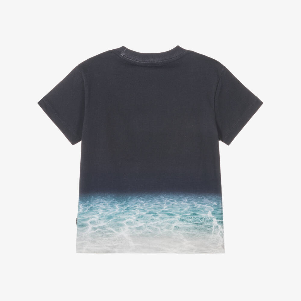 Molo-Boys Blue Shark Print Cotton T-Shirt | Childrensalon Outlet