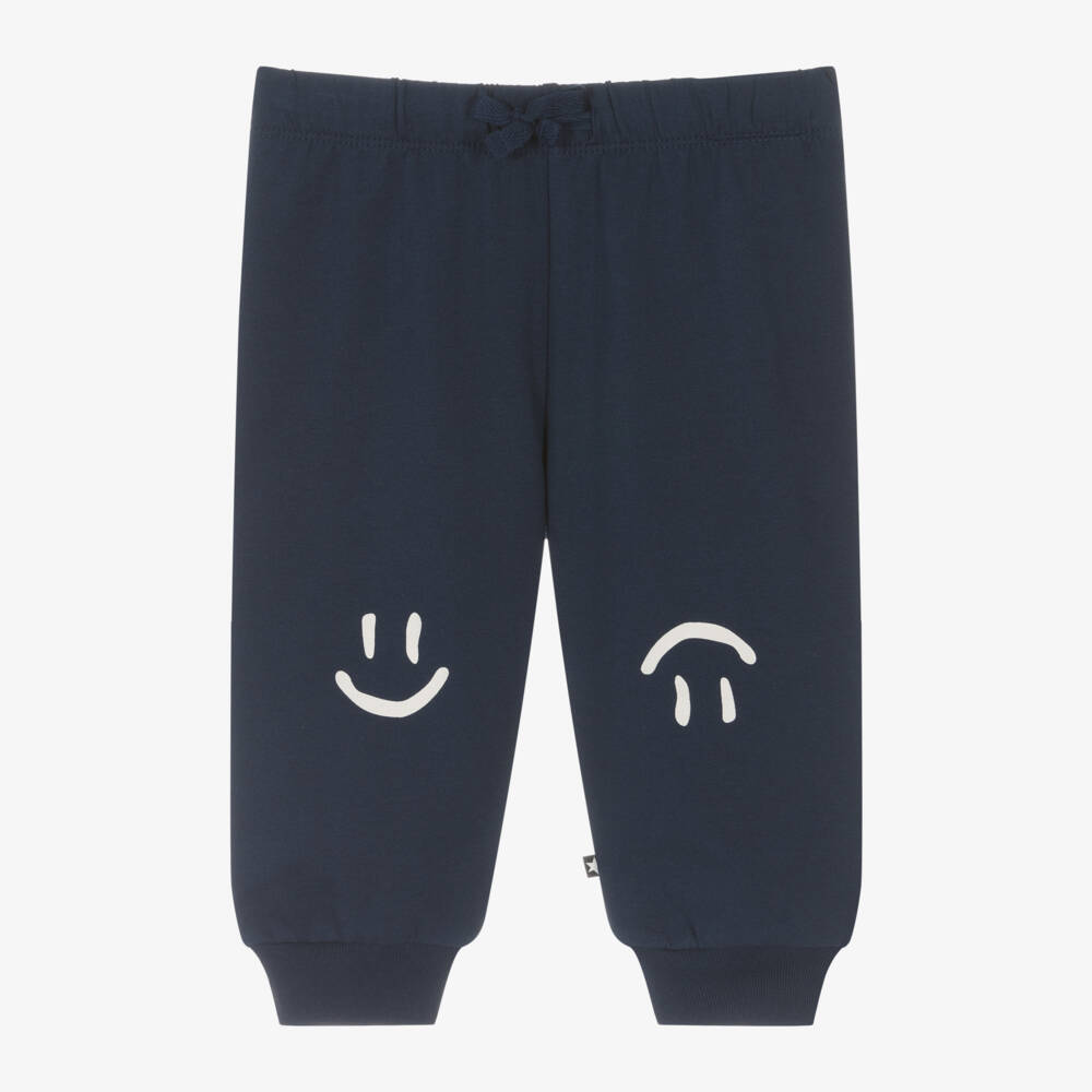 Molo-Boys Blue Smiley Cotton Joggers | Childrensalon Outlet