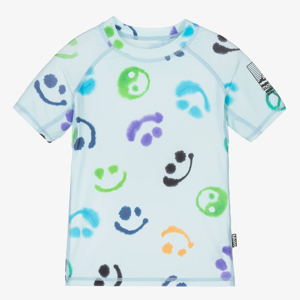 Molo-Boys Blue Smiling Face Swim Top (UPF50+) | Childrensalon Outlet