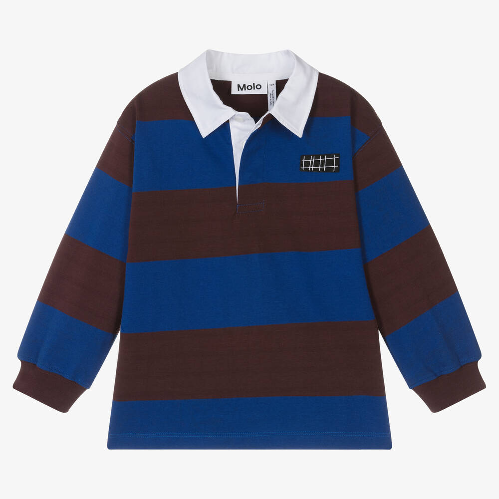 Molo-توب رغبي قطن جيرسي عضوي مقلّم لون أزرق | Childrensalon Outlet