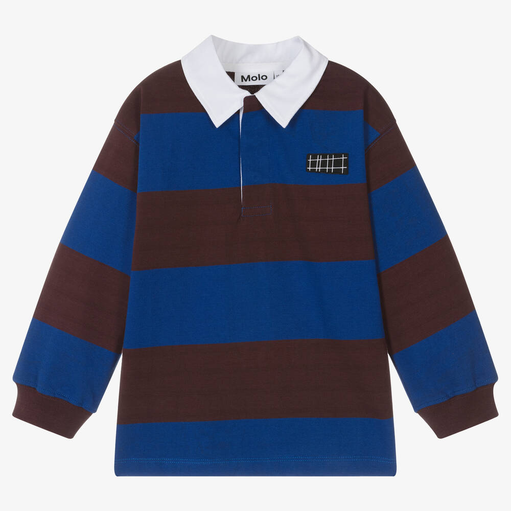 Molo - Boys Blue Striped Cotton Rugby Shirt | Childrensalon
