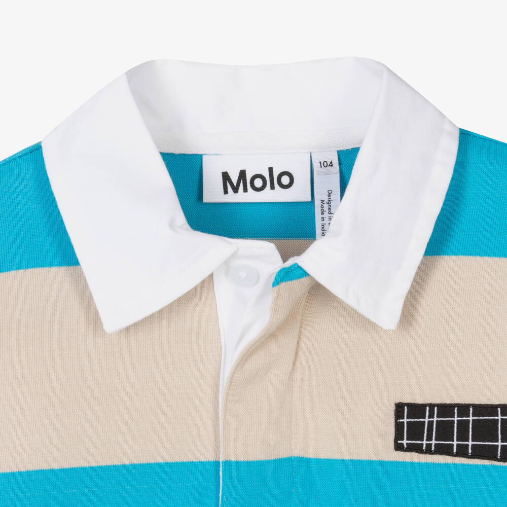 Molo-Boys Blue Striped Organic Cotton Rugby Shirt | Childrensalon Outlet