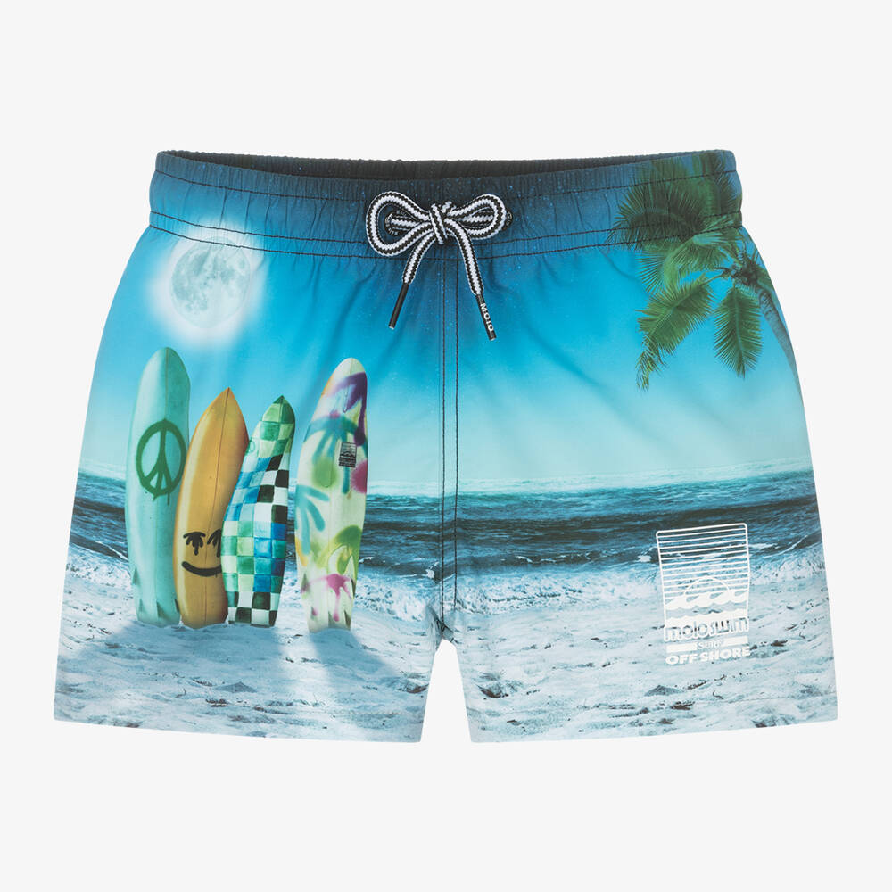 Molo-Boys Blue Surf Print Swim Shorts (UPF50+) | Childrensalon Outlet