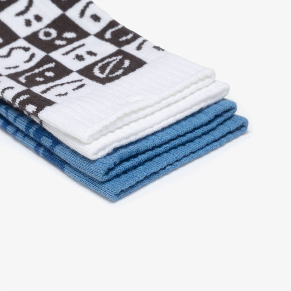 Molo-Boys Blue, White & Black Cotton Checkerboard Socks (2 Pack) | Childrensalon Outlet