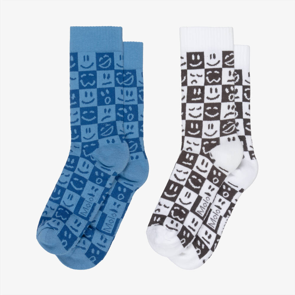 Molo-Boys Blue, White & Black Cotton Checkerboard Socks (2 Pack) | Childrensalon Outlet