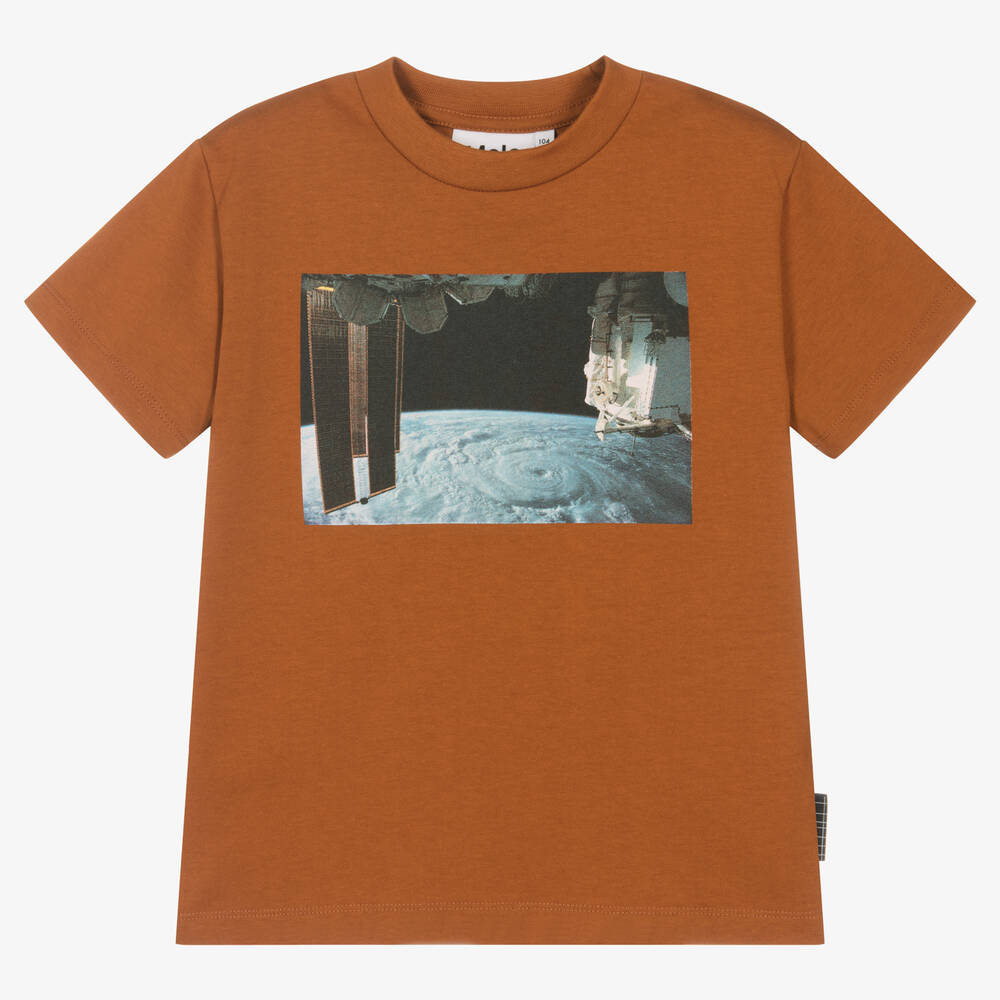Molo - Boys Brown Cotton T-Shirt | Childrensalon