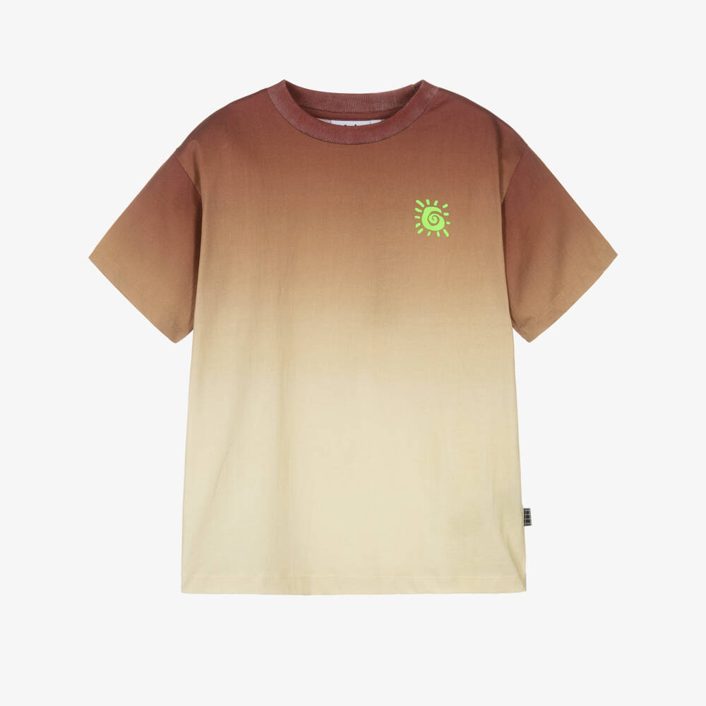 Molo-Boys Brown Ombré Organic Cotton T-Shirt with Sun Print | Childrensalon Outlet