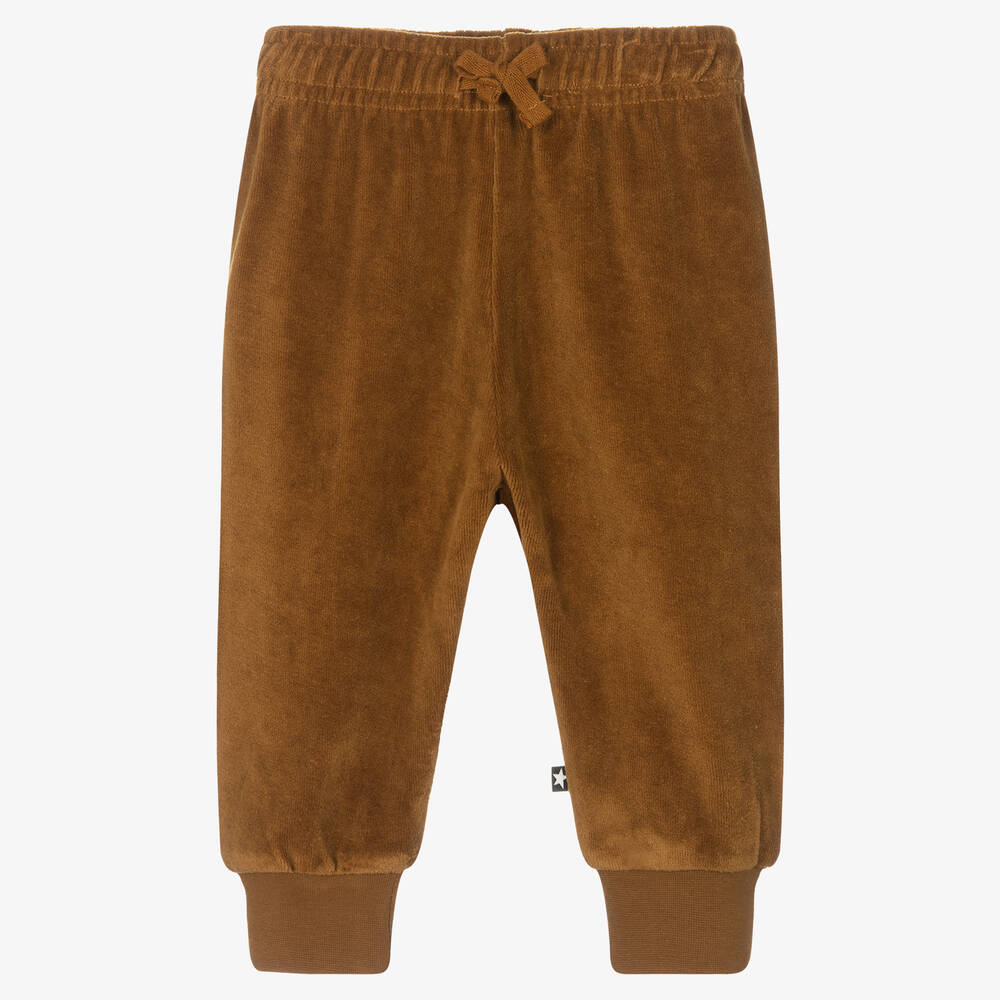 Molo - Boys Brown Velour Joggers | Childrensalon