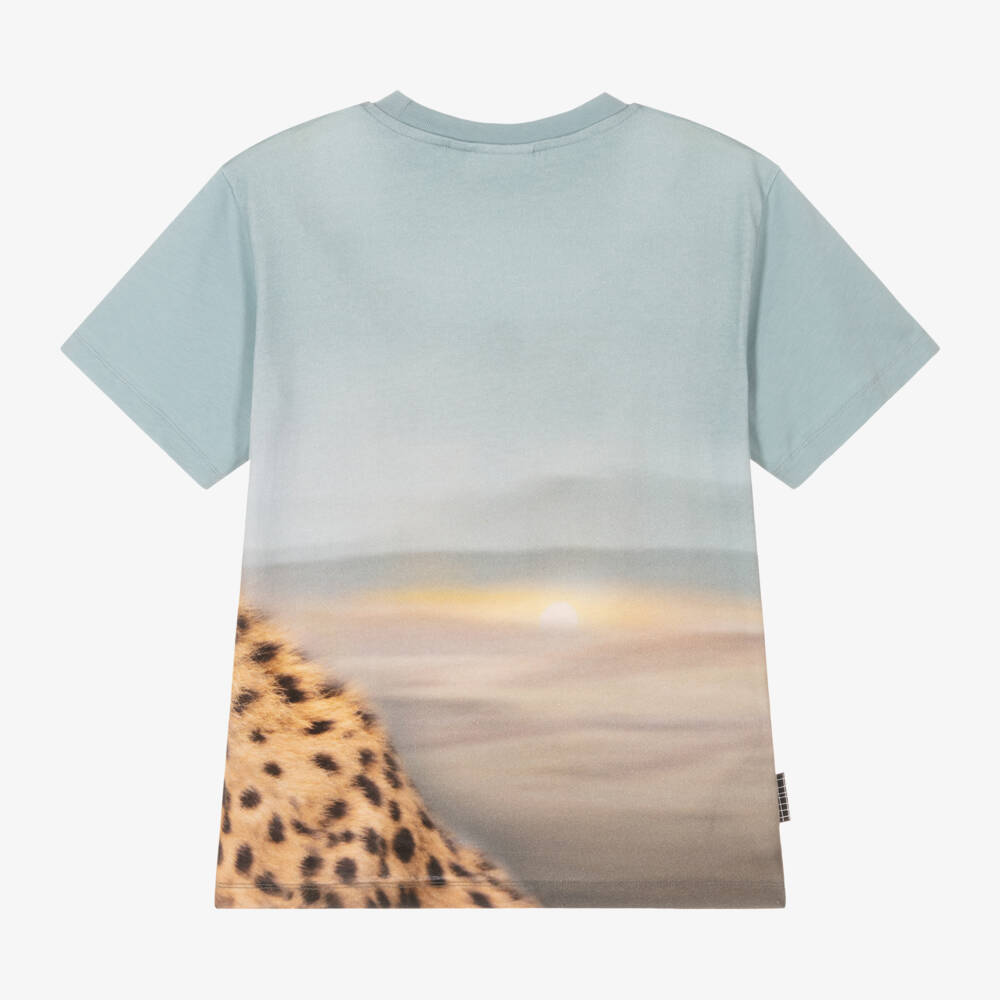 Molo-Boys Cheetah Cotton Tee in Blue | Childrensalon Outlet