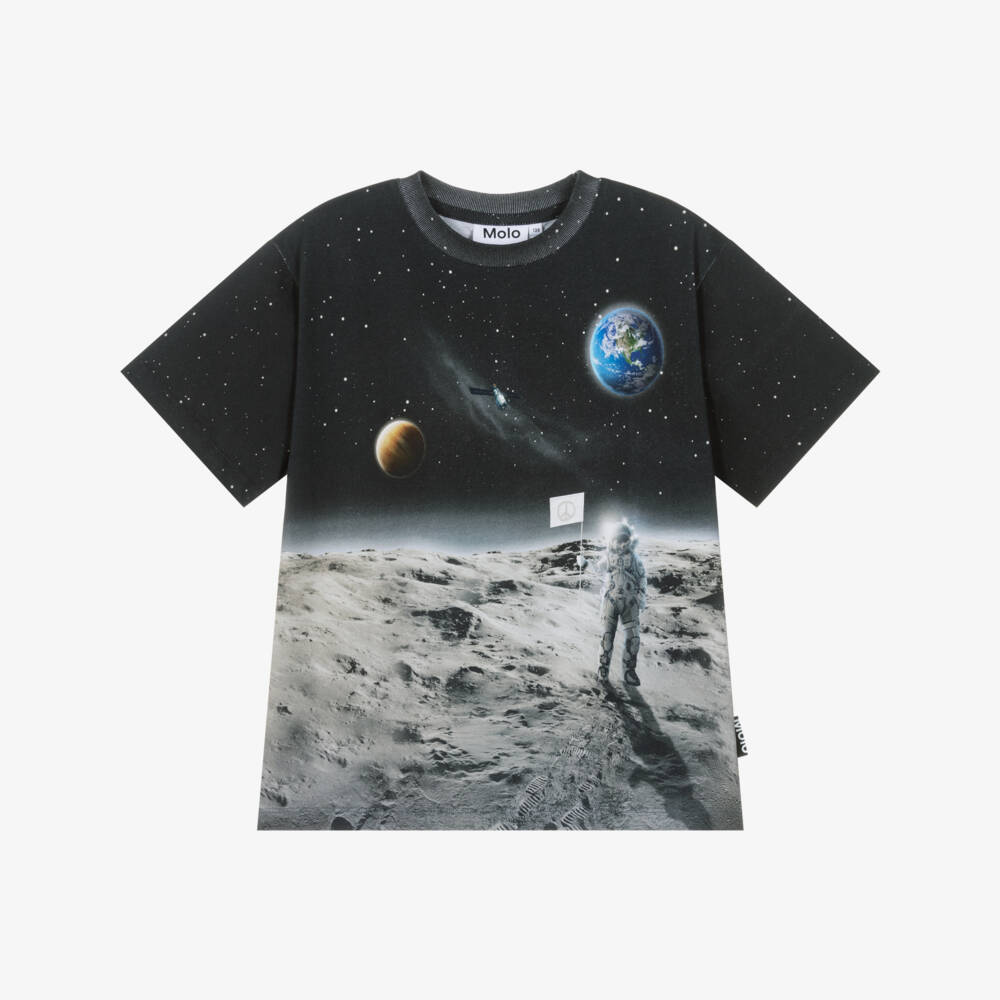 Molo-Boys Cosmic Black Cotton Tee | Childrensalon Outlet