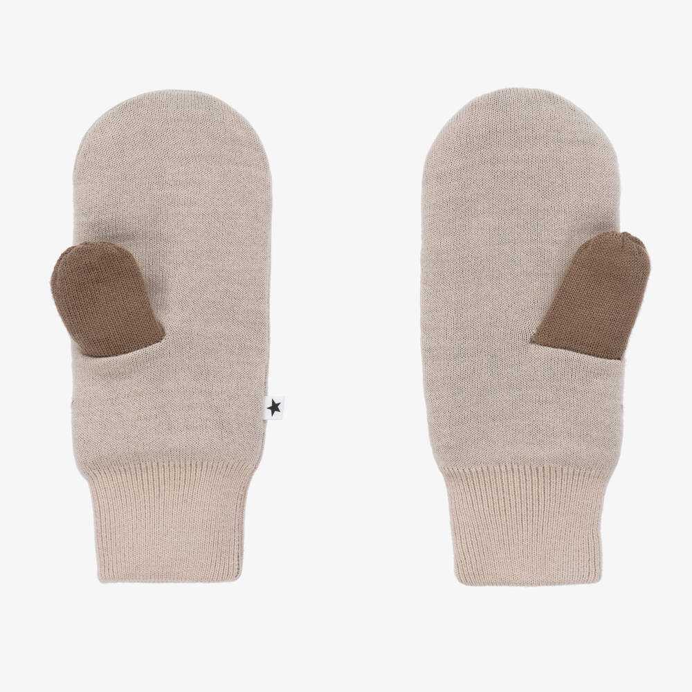 Molo-Boys Cozy Beige Knit Mittens | Childrensalon Outlet