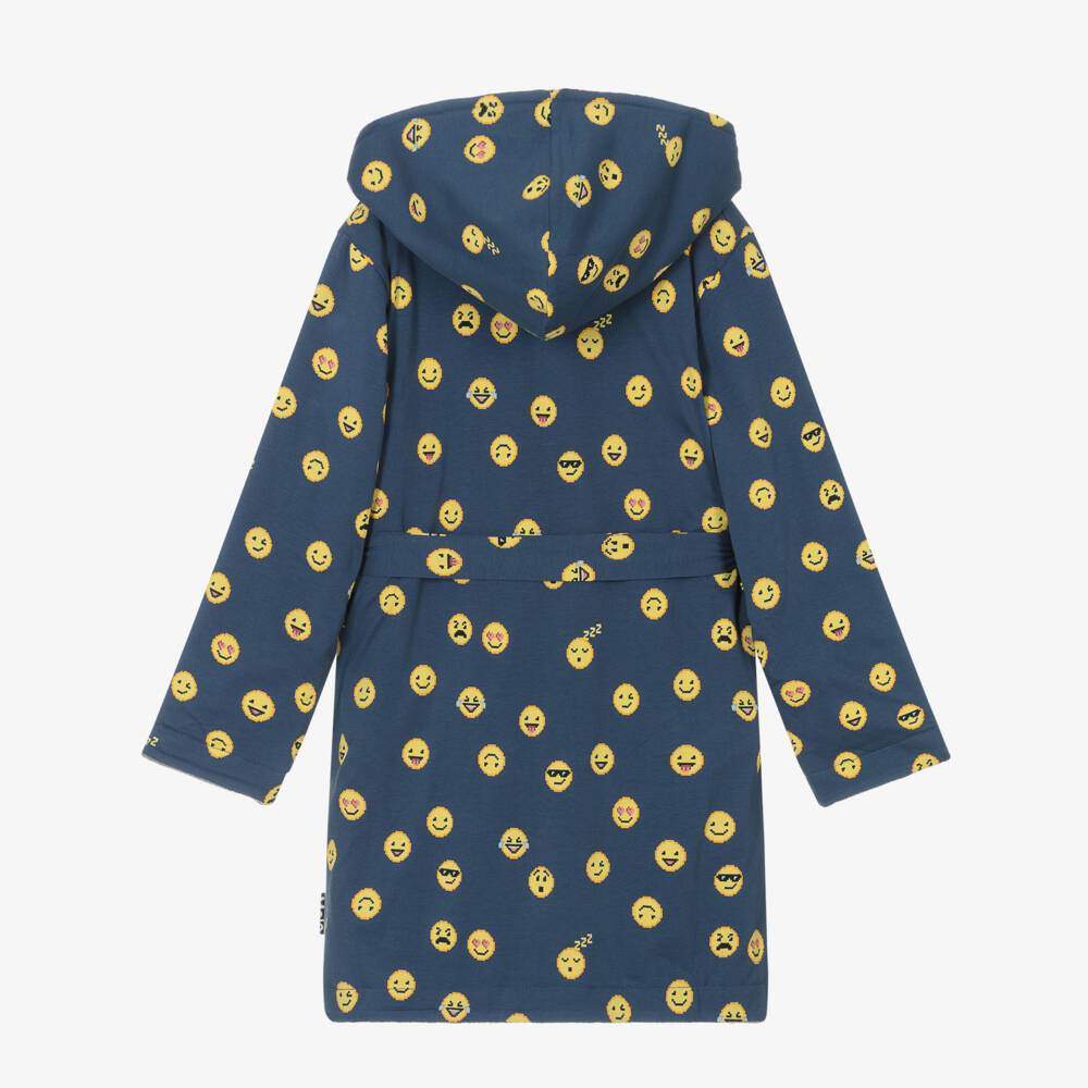 مولو-روب هودي بطبعة إيموجي قطن عضوي لون أزرق للأولاد | Childrensalon Outlet