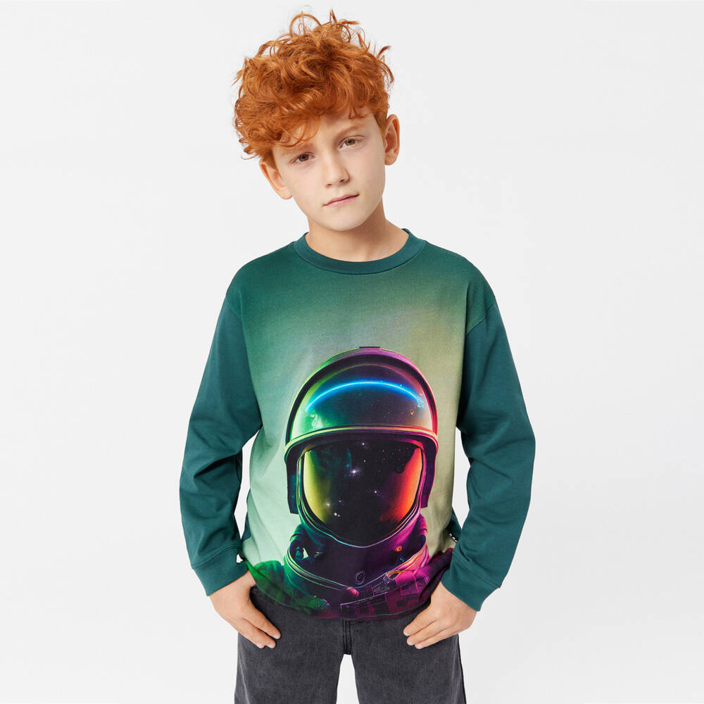 Molo-Boys Forest Green Astronaut Tee | Childrensalon Outlet