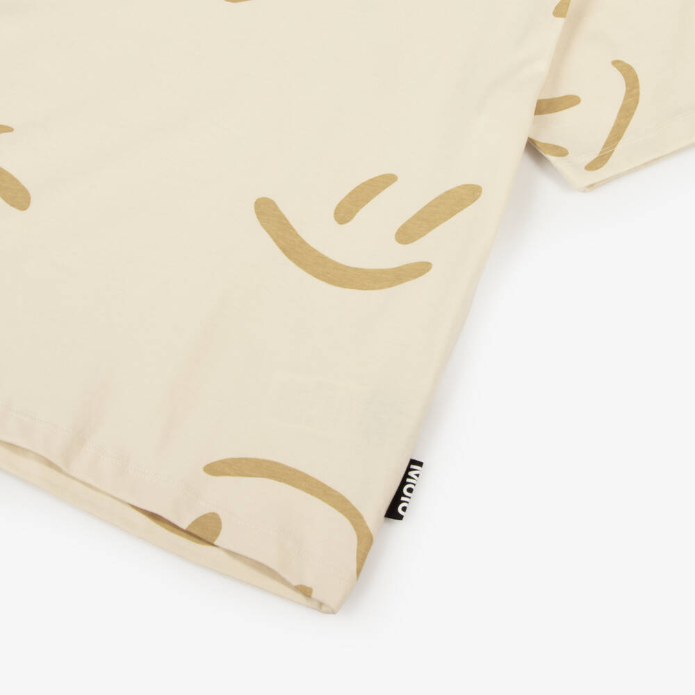 Molo-Boys & Girls Pale Beige Cotton Smiling Face T-Shirt | Childrensalon Outlet