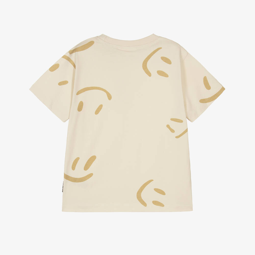 Molo-Boys & Girls Pale Beige Cotton Smiling Face T-Shirt | Childrensalon Outlet