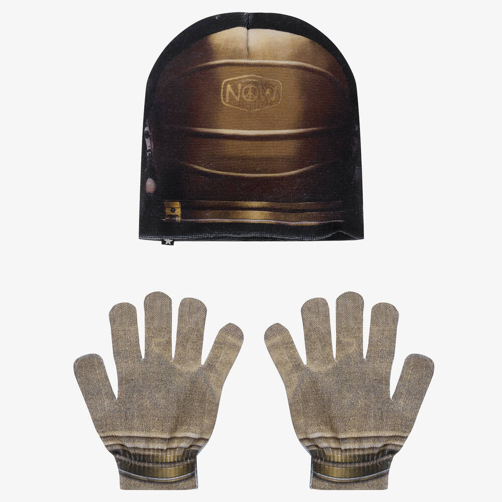 Molo-طقم قبعة وقفّازات جيرسي لون أخضر كاكي للأولاد | Childrensalon Outlet