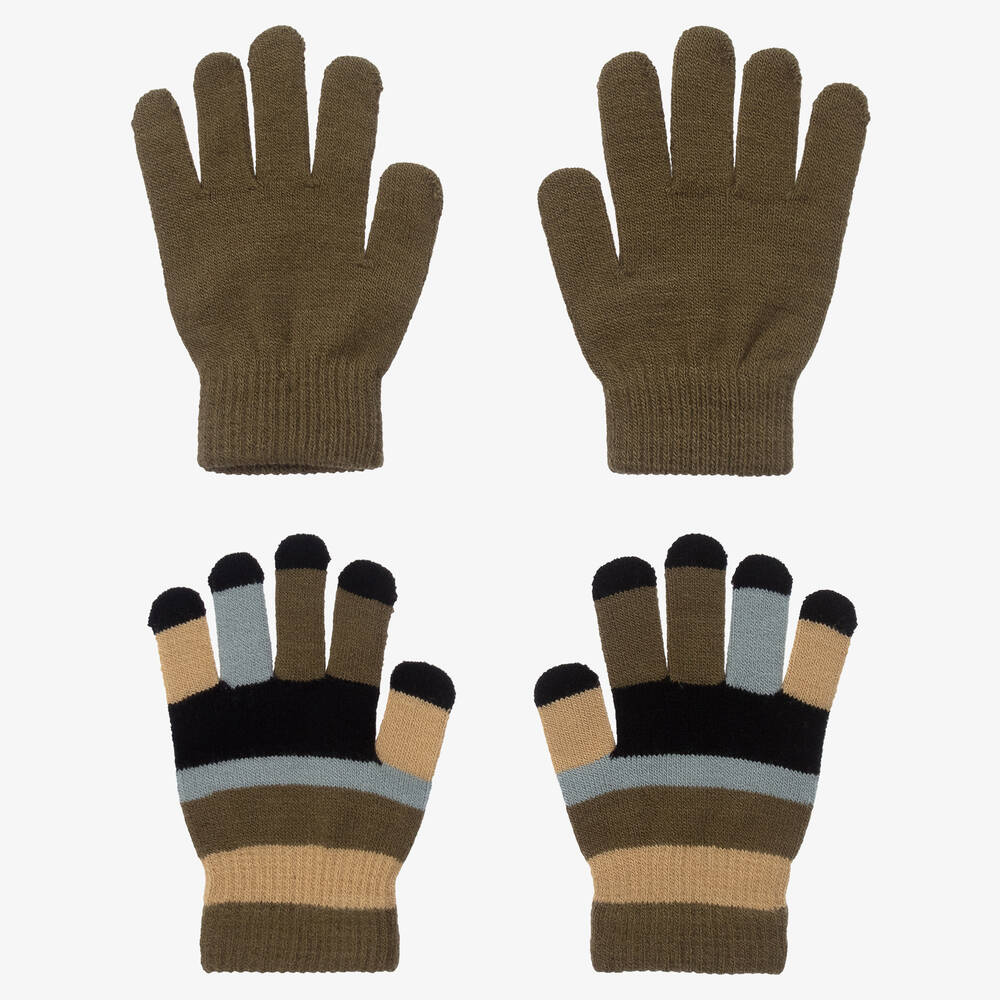 Molo - Boys Green & Beige Knit Gloves (2 Pack) | Childrensalon
