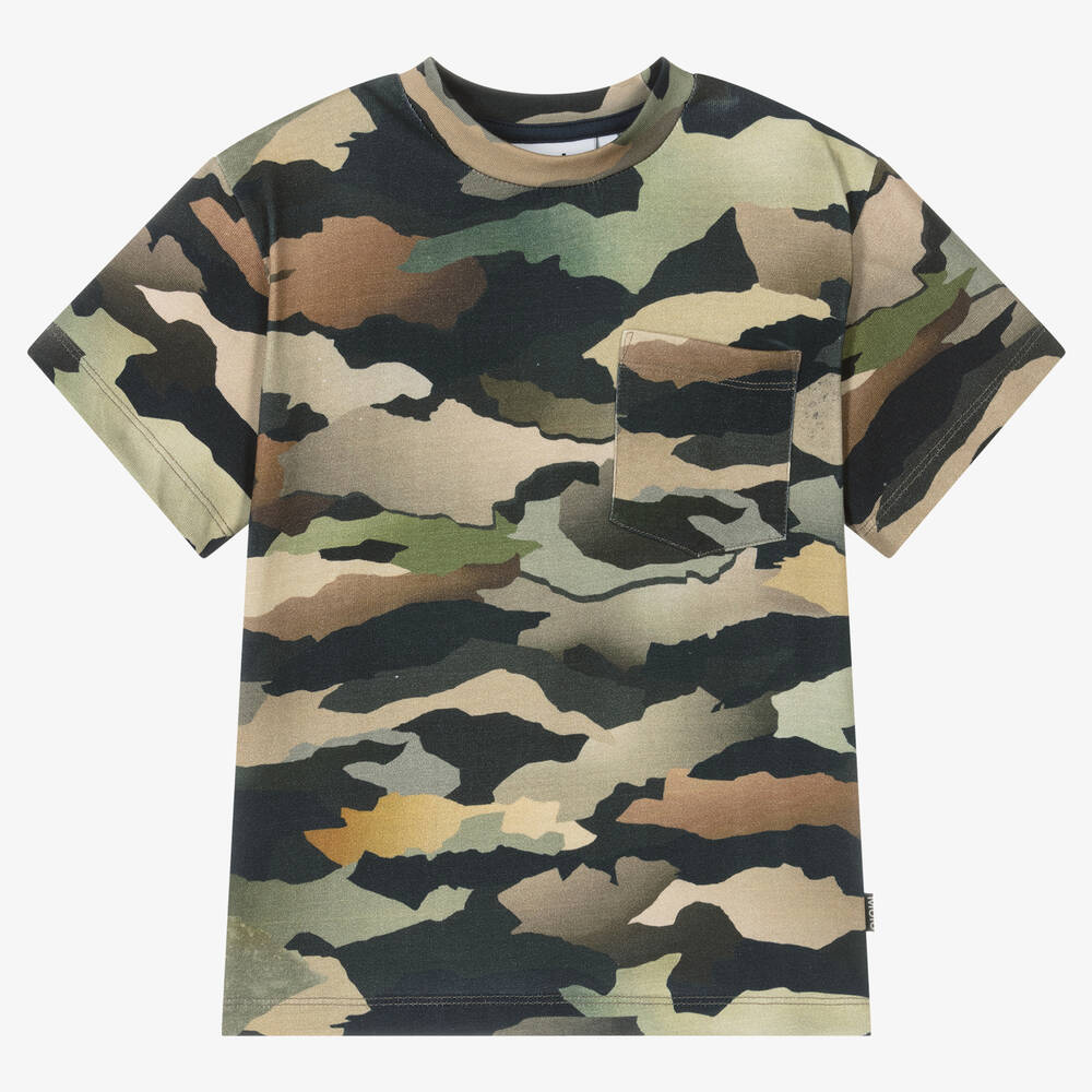 Molo - Grünes T-Shirt mit Tarnmuster (J) | Childrensalon