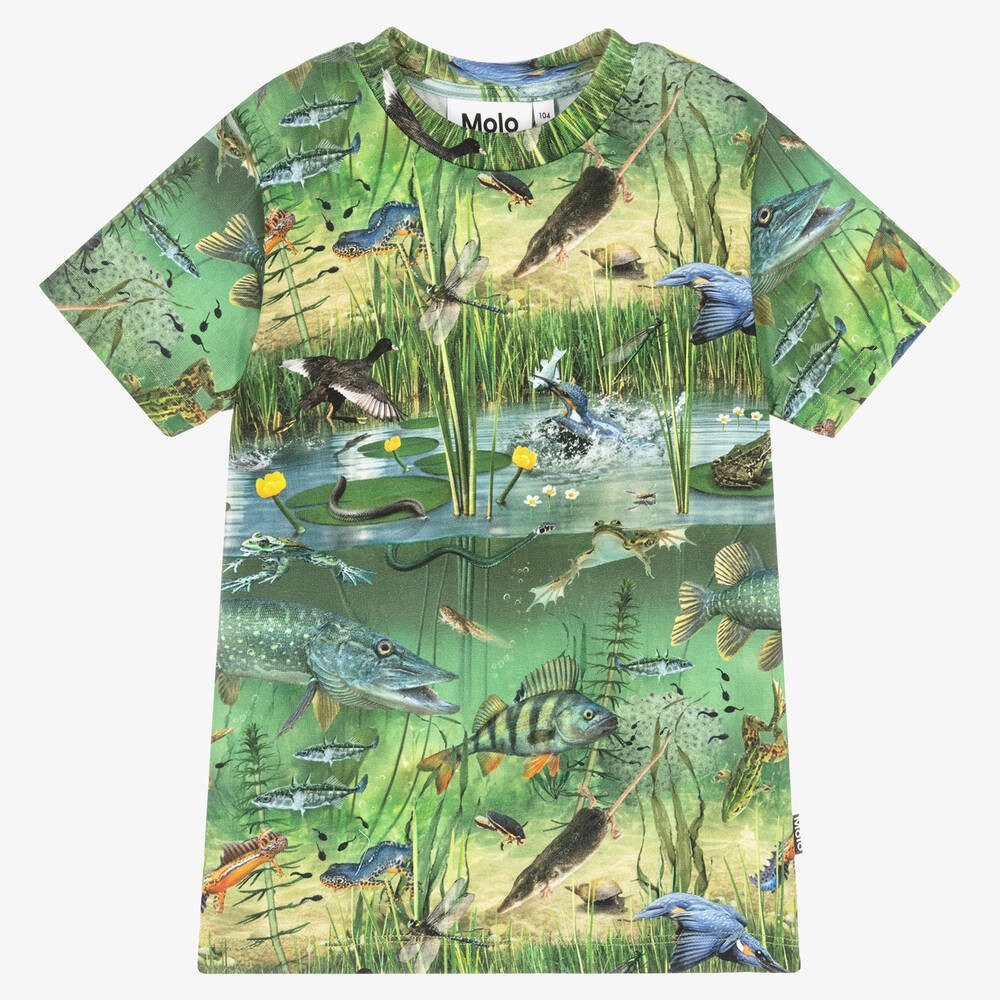 Molo - Boys Green Cotton Pond T-Shirt | Childrensalon