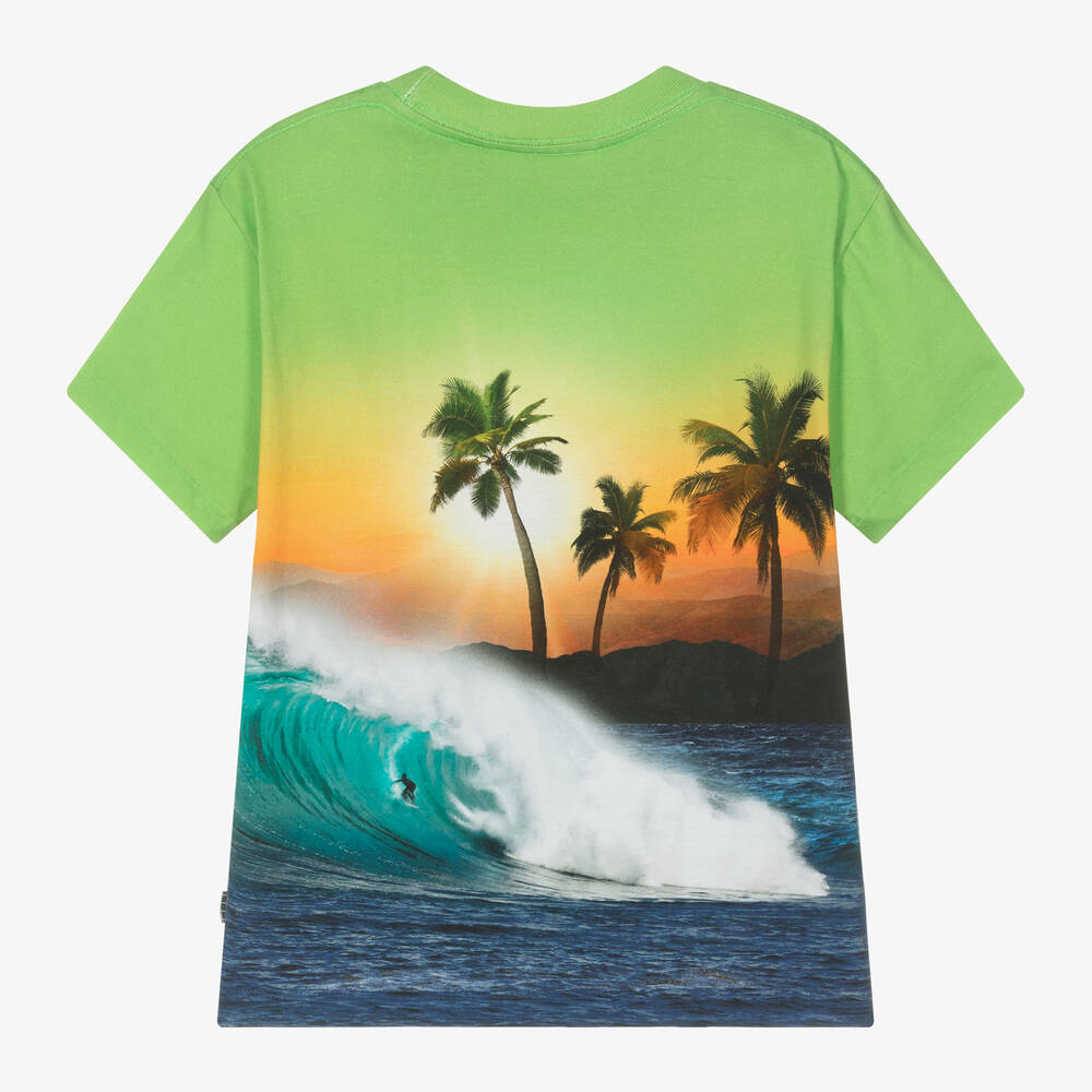 Molo-Boys Green Cotton Surf Print T-Shirt | Childrensalon Outlet