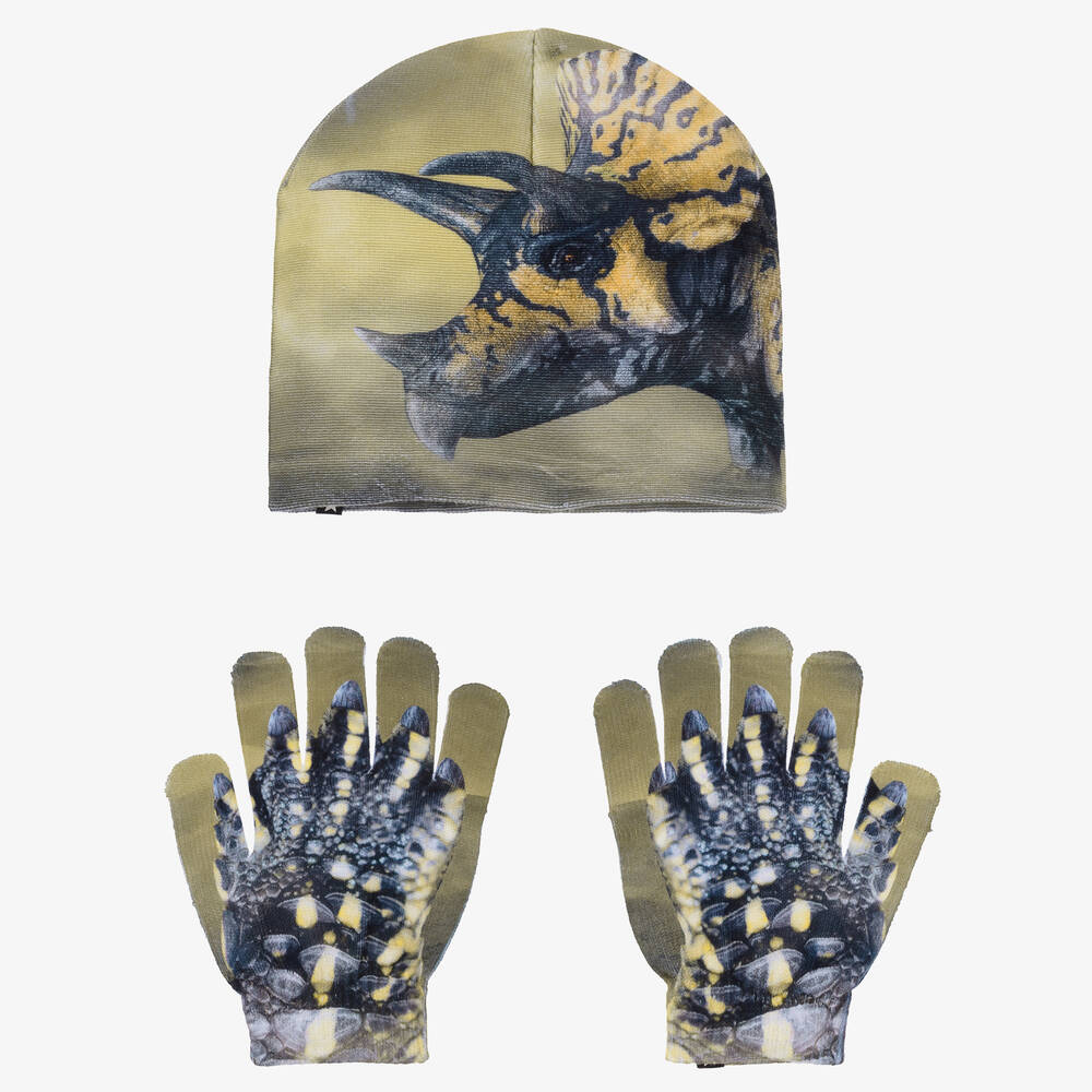 Molo-طقم قبعة وقفّازات جيرسي لون أخضر للأولاد | Childrensalon Outlet