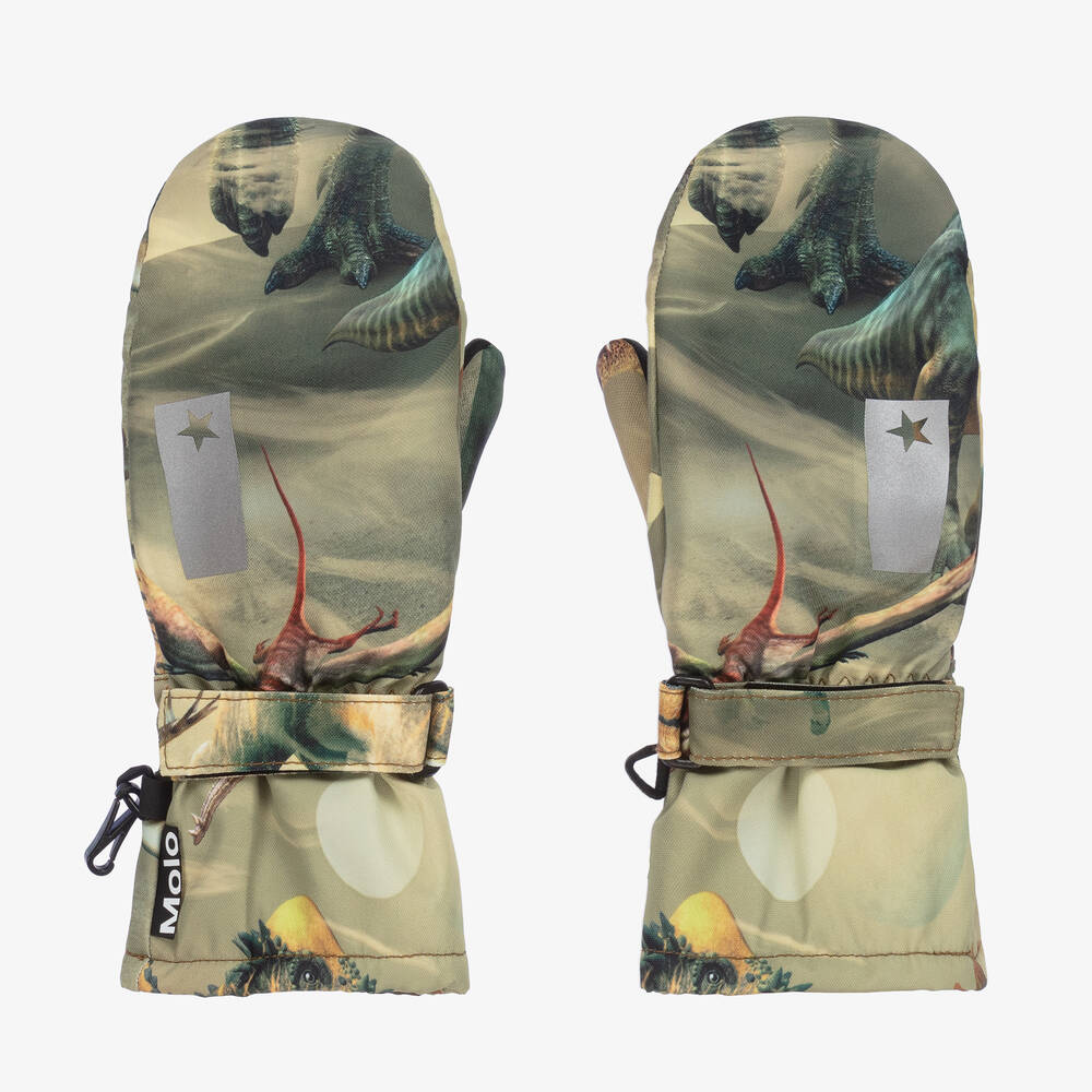 Molo - Boys Green Dinosaur Ski Mittens | Childrensalon