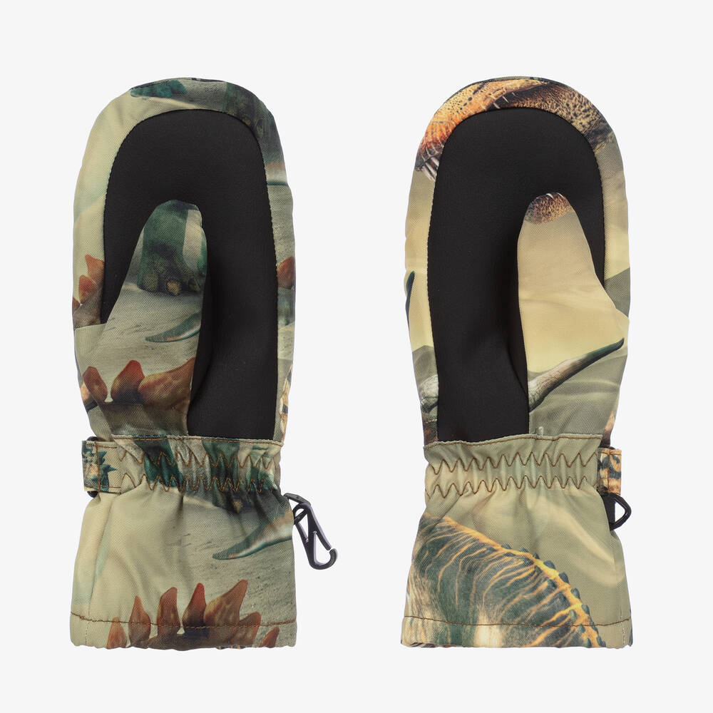 Molo-Boys Green Dinosaur Ski Mittens | Childrensalon Outlet